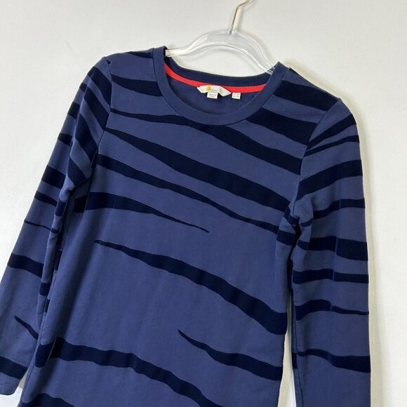Boden Sweatshirt Dress Womens Size 4 Blue Velvet Burnout Zebra Stripe - Picture 2 of 10